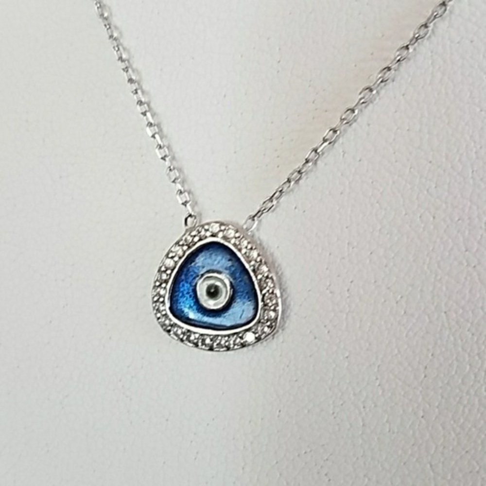 Blue Evil eye Sterling silver Necklace 17"